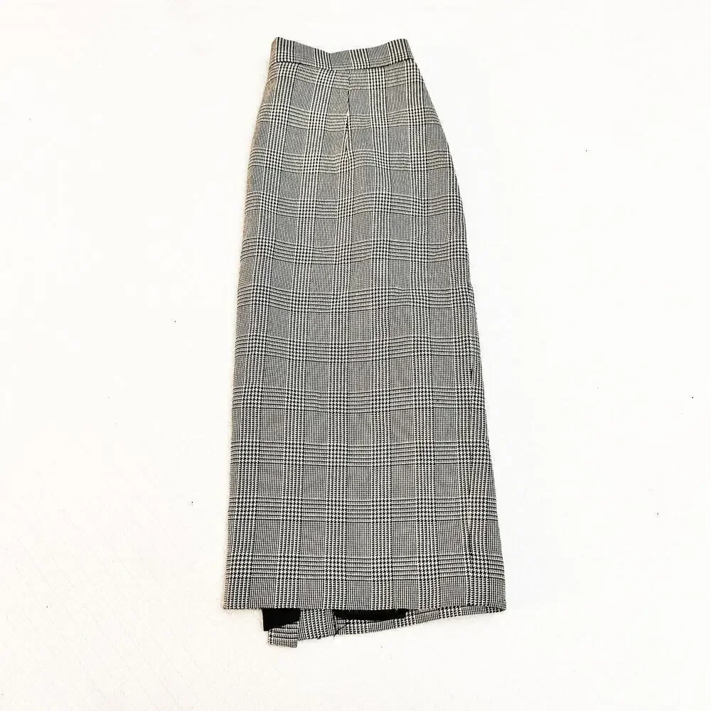Brooks Brothers Plaid Houndstooth Printed Pencil Skirt Back Slit Size 8